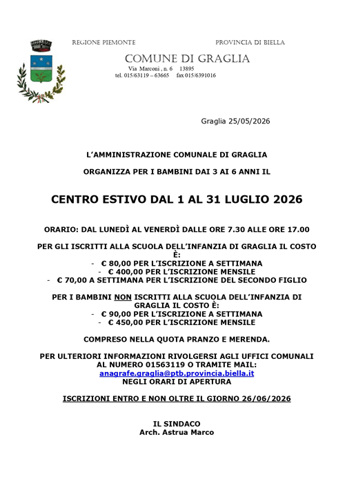 Centro Estivo Scuola dell’Infanzia – Luglio 2026